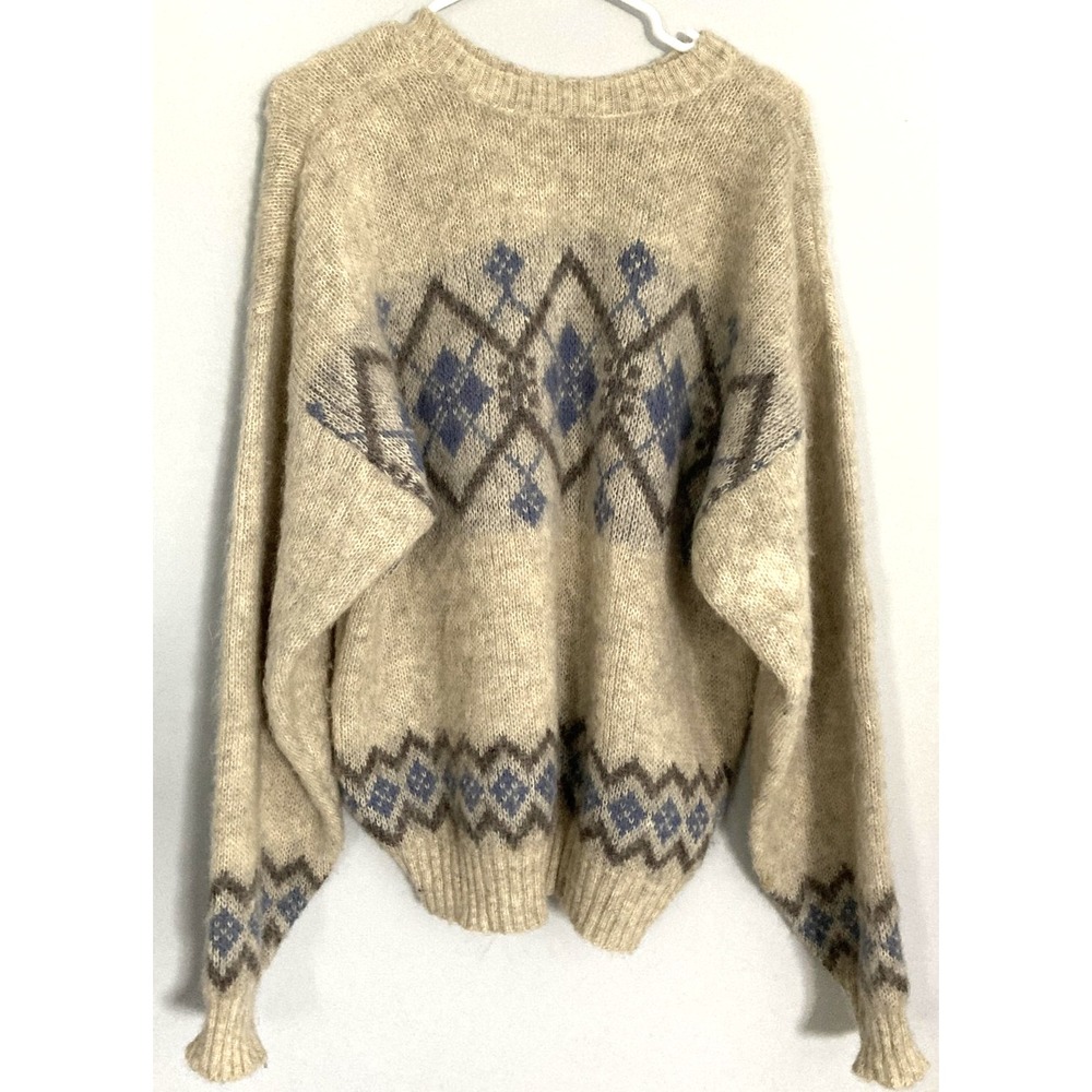 Iceware Sweater Unisex XL Wool Argyle Crewneck Nordic Fair Aisle Iceland Knit